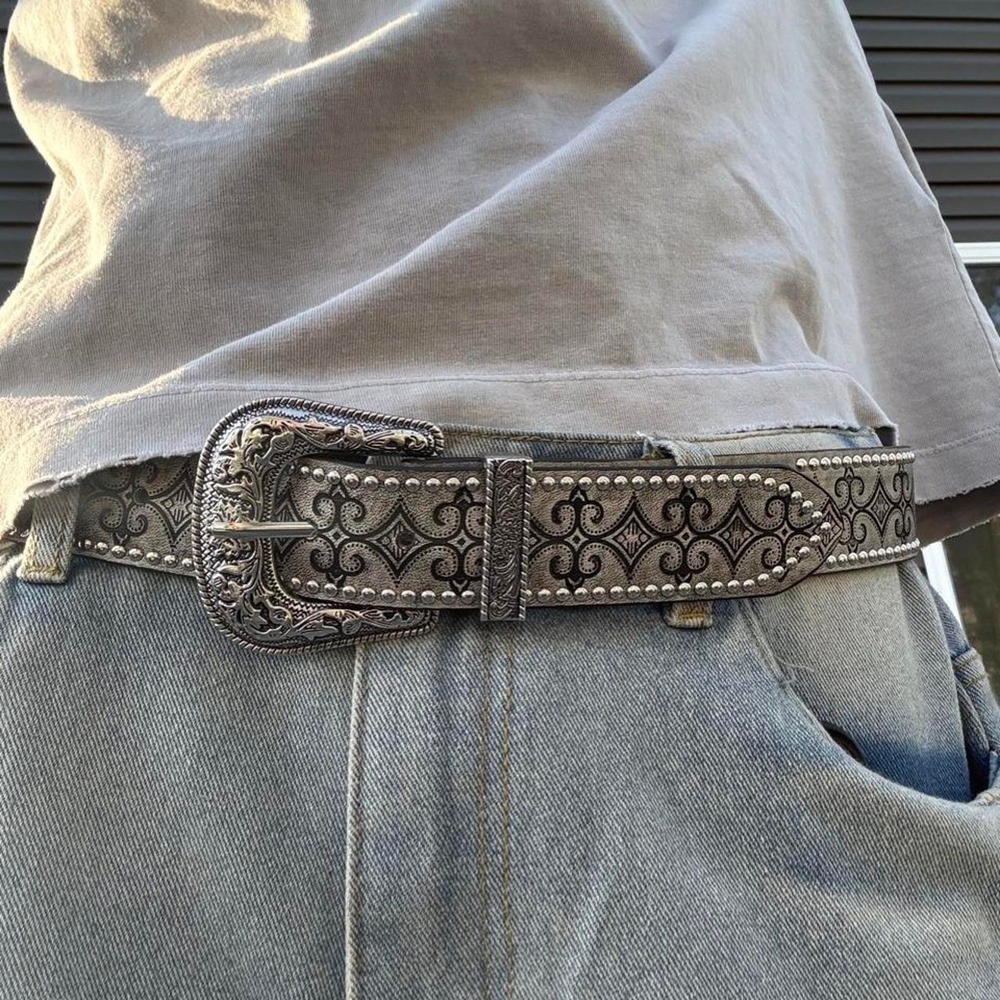 Silver Western Engraved Belt